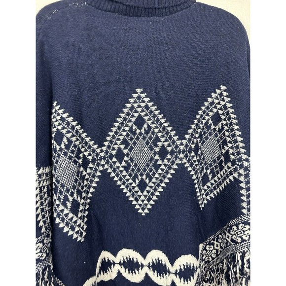 AZ Cape Poncho With Sleeves Navy With Boho Aztec Design - Picture 10 of 15